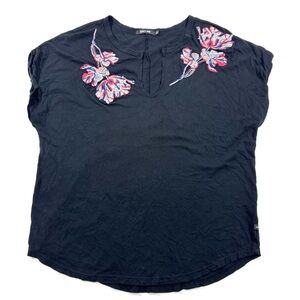 Obey Oversized Tee Shirt Black Embroidered Floral